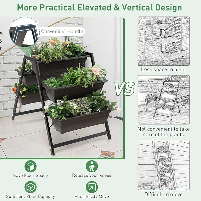 Giantex Vertical Raised Garden Bed, 5 Planter Boxes Container w/Drainage Holes, 31”H Freestanding Heavy-Duty Metal Frame, Indoor Outdoor Raised Bed for Vegetables Herbs Flowers to Grow