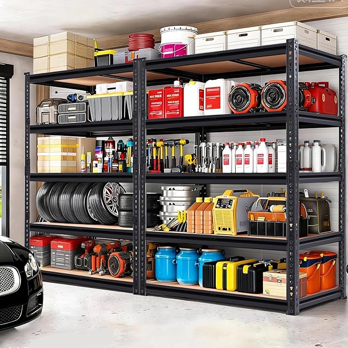Heavy Duty Garage Shelving,5-Tier Metal Storage Shelves,2400LBS Shelving Unit,Adjustable Shelving Rack, Standing Shelf Units for Garage Storage Warehouse,28''×12''×60''