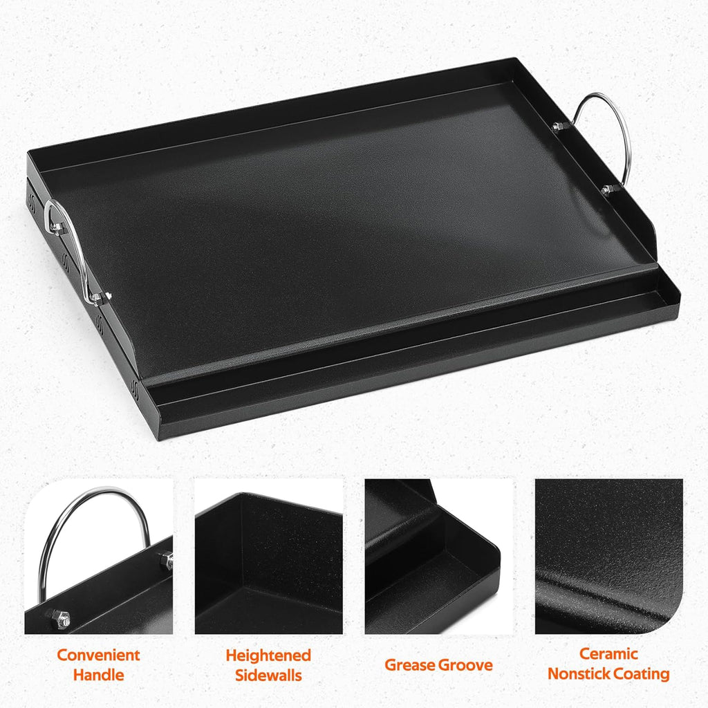 Onlyfire Universal BBQ Griddle with Handles for Most Grills, Ceramic Coated Non-stick Flat Top Griddle for Outdoor Cooking, 18"L x 12.6"W x 2.8"H " | Ceramic Coated Non-stick Flat Top Griddle for Outdoor Cooking