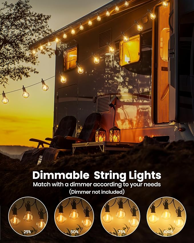 Brightown Outdoor String Lights 29 Feet G40 LED Patio Lights, Plug-in, 13 Plastic Edison Bulbs(1 Spare), Waterproof Connectable Hanging Light for Backyard Porch Balcony Party Decor, E12 Base, Black