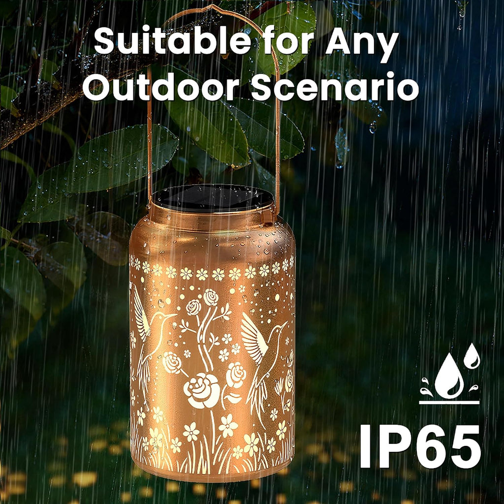 JEJOT Hummingbird Solar Lanterns Outdoor Waterproof,Birthday Gift for Women | Gifts for Mom Grandma, Metal Hanging Solar Light for Yard Garden Porch Landscape Deconration-1Pack