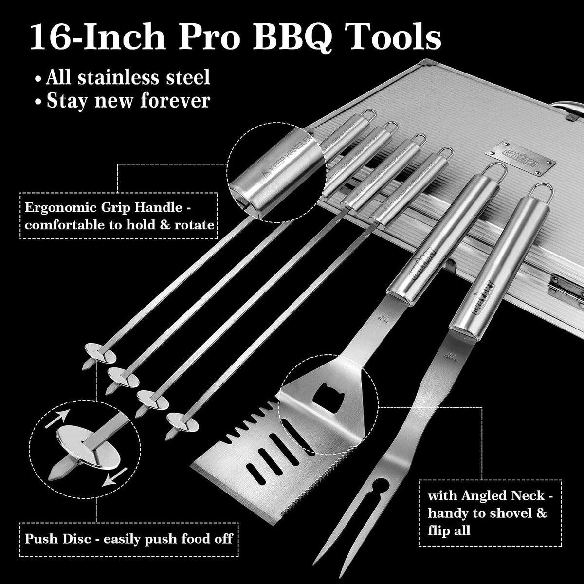 grillart bbq grill utensil tools set reinforced bbq shown in use