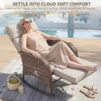 3 Pieces Zero Gravity Wicker Patio Rocking Recliner Chairs Set of 2 - Wicker Outdoor Lounge Chair with Side Table, Adjustable Backrest & Footrest, High Back Outdoor Recliner Chair for Pool Deck Beige