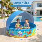 Foldable Kiddie Pool with Canopy 47IN Baby Swimming Pool for Kids | 47IN Toddler Baby Pool with UPF 50+ Shade, Carry Bag Non-Slip, Non-Inflatable Portable Water Play Pool for Backyard Beach