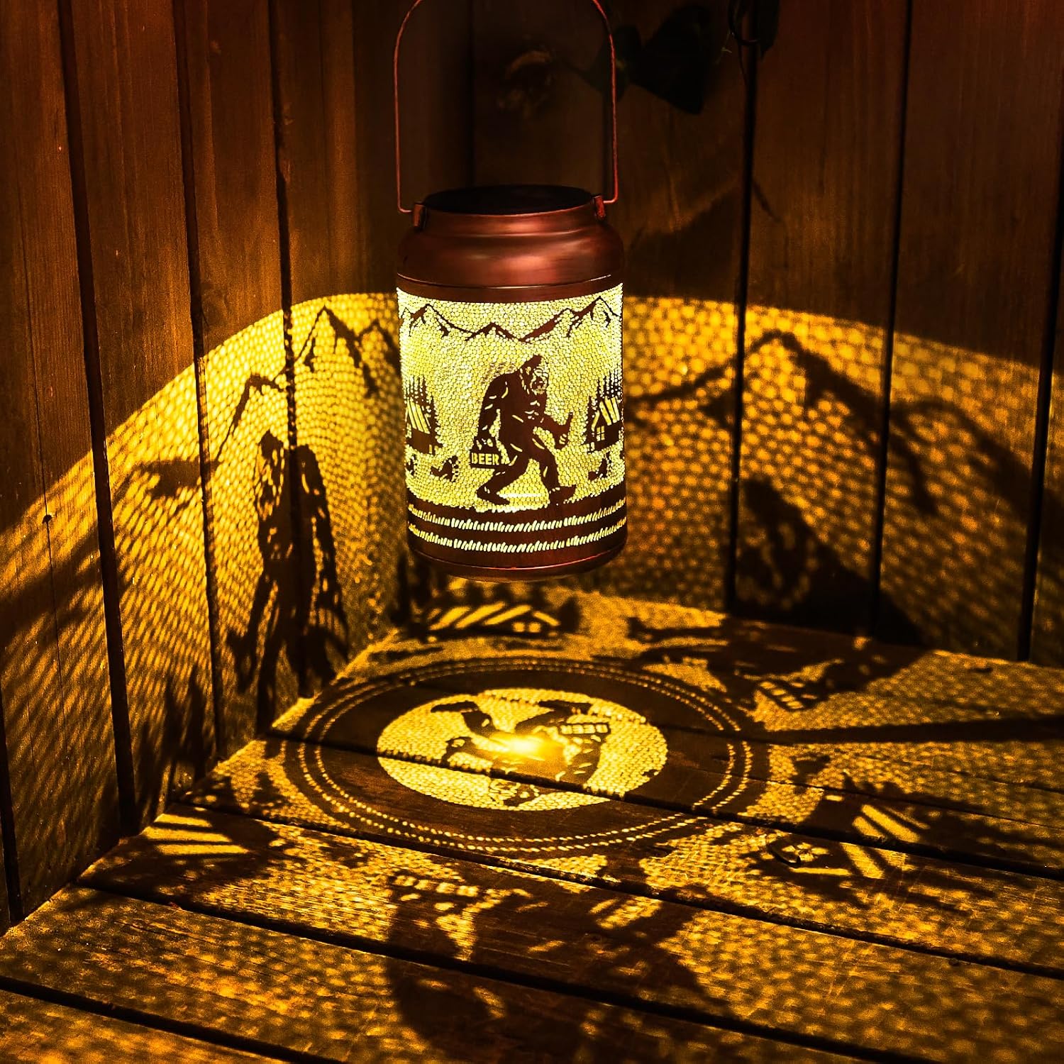 Fathers day Gifts Dad Bigfoot Solar Lanterns Outdoor Waterproof,Hanging Solar Lights Big Foot Sasquatch Gifts for Men Metal Lantern Decorative LED Light for Yard, Patio, Lawn,Porch,Easter Garden Decor