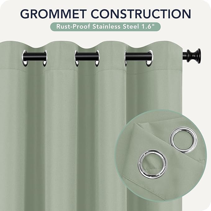 Outdoor Curtains for Patio Waterproof 6 Panels - Windproof, Privacy, Weatherproof Outside Drapes for Gazebo Pergola Porch, Grommet Top and Tab Bottom, 54x95 Inch, Sage Green