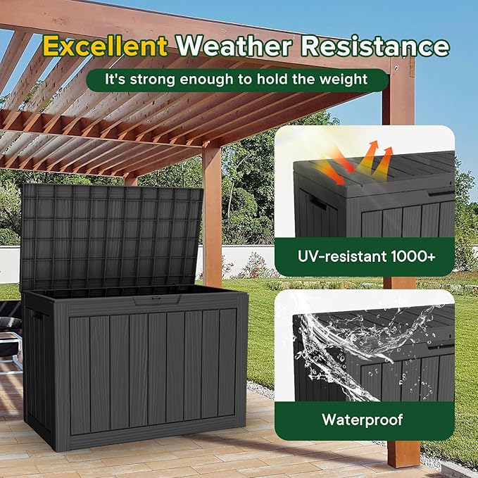 45 Gallon Outdoor Deck Box, Lockable Waterproof Outdoor Storage Boxes For Garden Tools,Indoor Cushions,Accessories Outside Storage Resin Weatherproof Container(Black)