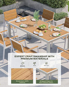 Outdoor Dining Chairs Set of 2, HDPS + Aluminum Patio Dining Chairs with Ergonomic Design and Wide Seat, 2 Piece Outdoor Chairs for Garden, Backyard, Deck (White-Teak)
