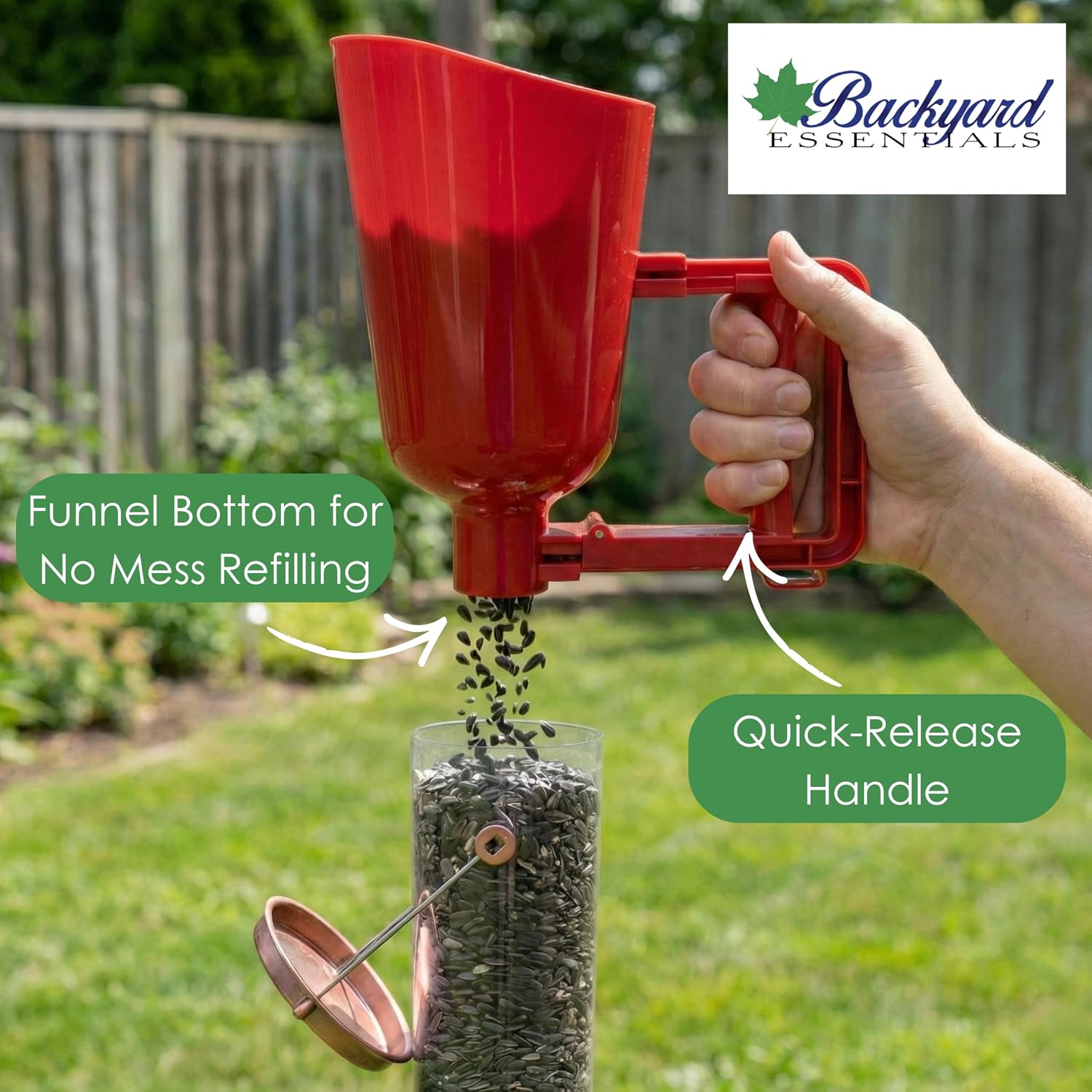Bird Seed Scoop, Quick Release Plastic Scoop for Ease in Filling Bird Feeders, Holds 4 Cups of Seed | One-Hand, Mess-Free Fill - Doubles as a Funnel for All Feeder Types - Holds Up to 4 Cups of Seed