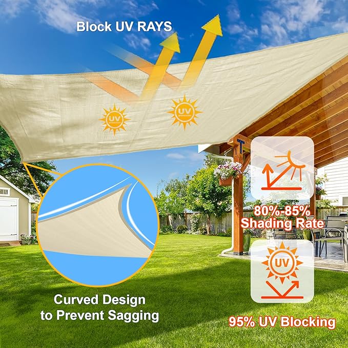 SUNLAX Sun Shade Sail 16' x 16' x 16' Butter Cream Triangle Canopy Sail Shade Cover UV Block Permeable Sunshade Outdoor for Patio Backyard (We Make Custom Size)