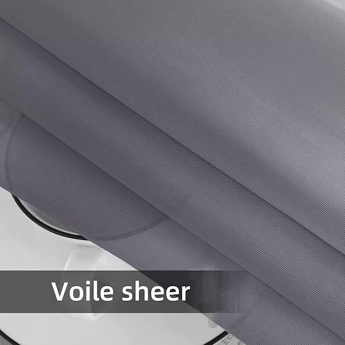 SpaceDresser Waterproof Outdoor Sheer Curtains for Patio - 2 Panels Rod Pocket Indoor Voile Sheer Curtain for Living Room,52W x 120L inch,Grey