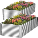 2 Pack Tall 8x3FT Raised Beds for Gardening, Corrugated Galvanized Steel Raised Garden Bed, Outdoor Metal Above Ground Garden Bed for Vegetables and Flowers(Rectangular)