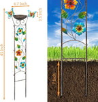SUNNYPARK Bird Bath with Trellis Outdoor, Antique Garden Iron Plant Trellis with Decorative Floral-Butterflies Detachable Bird Bath Bowl Metal Potted Plants Support for Climbing Flowers
