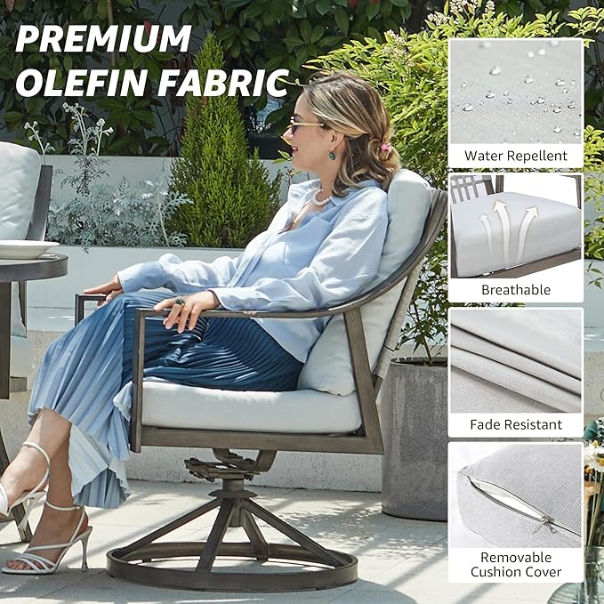 NATURAL EXPRESSIONS 7 Piece Patio Dining Table Outdoor Furniture Set for 6, 6Pcs Swivel Patio Dining Chairs with Olefin Cushions, 65”Large Dining Table with Umbrella Hole