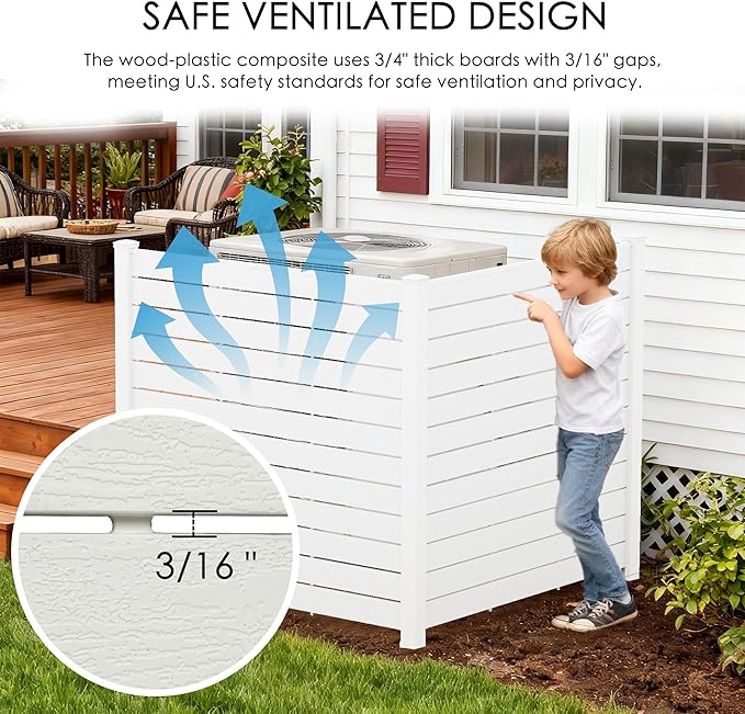 Kozyard 50" W x 48" H Outdoor Privacy Screens Aluminum Post, Air Conditioner Fence Panels, Pool Equipment Enclosure, Trash Can Screens Fence Kit for Outside Backyard Patio (White/4Panels)