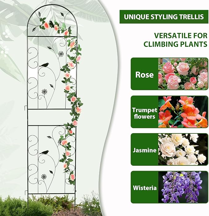 Metal Garden Trellis for Climbing Plants, 4 Pack 86.5" x 19.7" Black Plant Trellis Outdoor, Clematis Rrellis Outdoor, Arched Decoration Suitable for lawns, Gard, Black