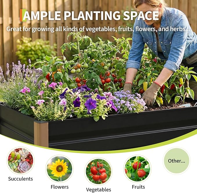 Garvee Commercial Aluminum Raised Garden Bed 8' x 3.5' x 16", Extra Large Open-Bottom Planter Box Kit for High Yield Vegetables, with Rounded Safety Corners & Anti-Cut Trim, Gray