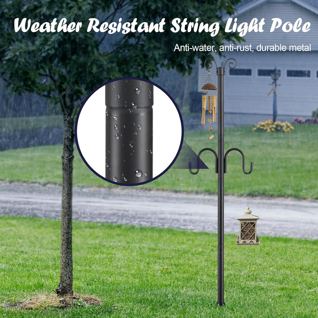 10FT String Light Poles 2Pack, 1.5 Inch Heavy Duty Poles for Outdoor String Lights with Shepherd Hook, 2 in 1 Light Pole with Anchor for Garden Backyard Patio Bistro Cafe