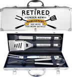 Retirement Gifts for Men, Retired Gifts for Men, Dad, Grandpa, Coworker, Teacher, Boss, Retirees Heavy Duty Grilling Accessories for BBQ, Thick Stainless Steel Grill Utensils with Non-Slip Handle Tool
