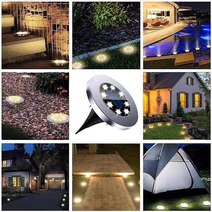 4.6 Inch Diameter Solar Ground Lights, Waterproof Solar Garden Lights, Outdoor Garden Waterproof Bright in-Ground Light, Landscape Lighting for Pathway,Yard,Lawn,Patio,Walkway (12 Pack White Light)