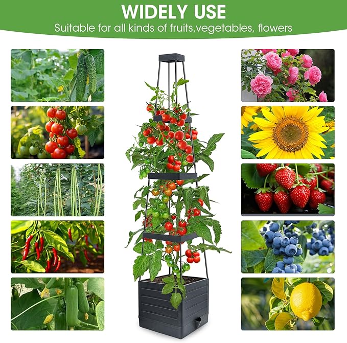 Raised Garden Bed Tomato Planter with Trellis, 58" Tomato Cage for Climbing Vegetables Plant, Self Watering Pots for Indoor Plants Garden Pots Patio Greenhouse Indoor Outdoor