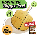 Large Pizza Stone for Oven 16 inch - Round Pizza Stone for Grill with Handles, Wood Pizza Peel and Cutter Set - Baking Stone for Bread - Pizza Making Kit Accessories - Gifts for Food Lovers