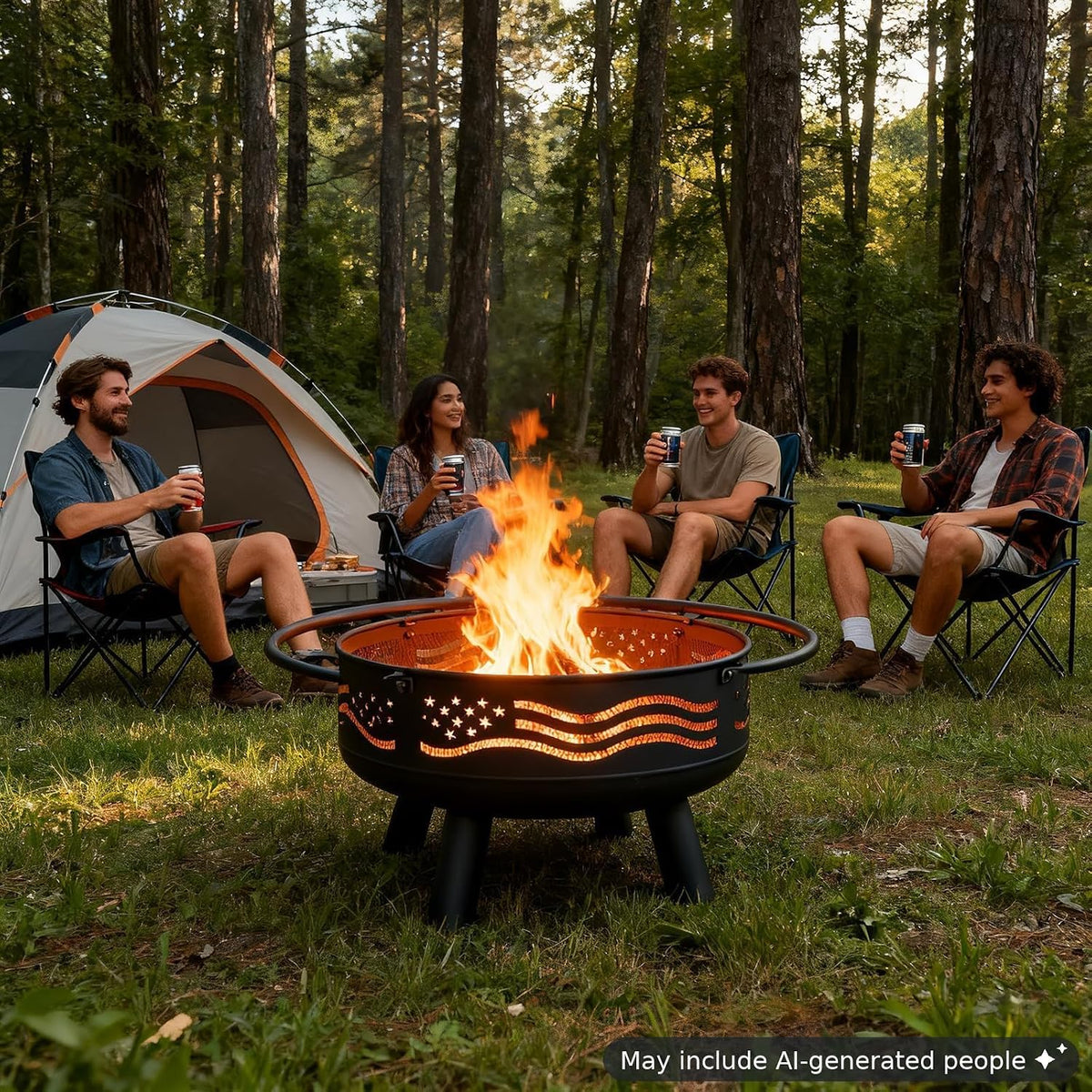 breezz american flag wood-burning fire pit, 32 in, side view