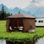 13x13FT 6-Sided Pop Up Gazebo Tent，One-Push Setup Canopy Tent with Removable Canopy Top & Wind Cloths, Outdoor shelter for Camping, Backyard Parties, Outdoor Events - Beige & Khaki