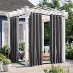 NICETOWN 2 Panels Windproof Blackout Outdoor Curtains for Patio Waterproof, Grommet & Back Tab on Top & Bottom Heavyweight Drapes Privacy for Pergola with Bouns Rope for Fixed, Grey, W46 x L80