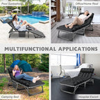 ABORON 2PK Oversized Chaise Lounge Chair,5 Positions Padded Outdoor Tanning Chair,Heavy Duty Portable Chair for Sunbathing Patio Pool Lawn Deck Poolside,Support up to 440 Lbs, Deep Black-2 Set