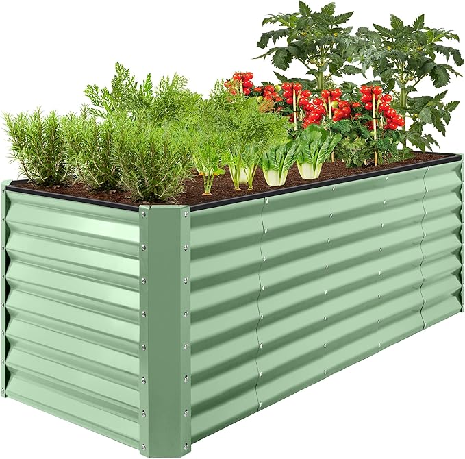 Best Choice Products 8x2x2ft Raised Outdoor Metal Garden Bed, Deep Root Box Planter for Vegetables, Flowers, Herbs, 240 Gallon Capacity, 100% Non Toxic Materials - Sage Green