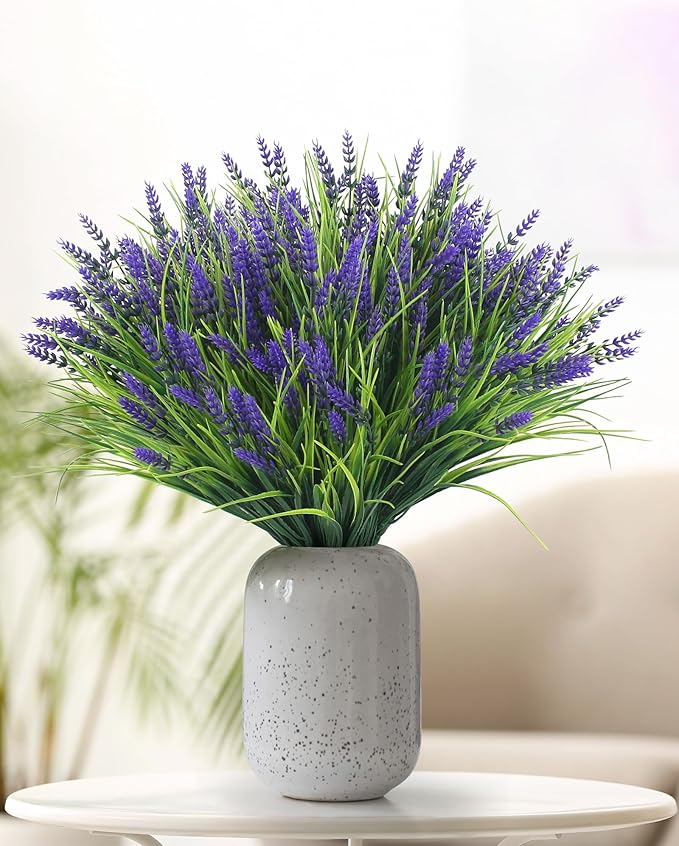 ZINHO 36 Bundles Artificial Flowers Outdoor, Faux Lavender Flowers with Grass UV Resistant Artificial Plants for Outdoor Outside Hanging Planter Window Box Garden Patio Front Porch Decor