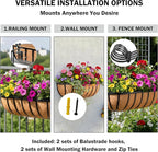 24“ Window Box Railing Planter with Coco Liner Metal Wall-Mounted Coconut Liner Planter Basket English Horse Trough Planters for Outdoor Deck Balcony Porch Fence Patio Black (4 Pack)