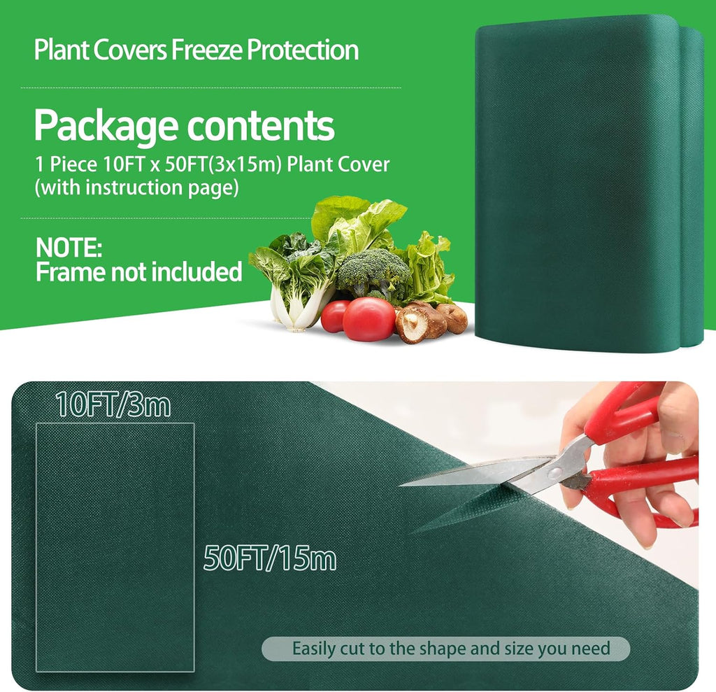 plant covers freeze protection, 10x50ft green frost blanket shown in use