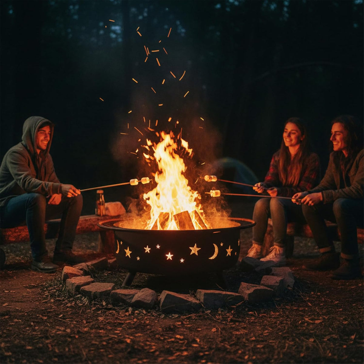 sunnydaze cosmic 42" large fire pit for outside, front angle view