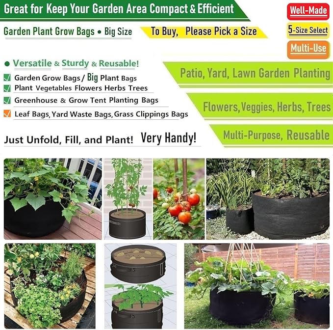 3-Pack 30 Gallon Thickened Plant Grow Bags Large (24x16 in) Heavy Duty Garden Bag Fabric Plant Pots for Tomato,Potato Planter,Flower Pots,Herbs Veggies Planting,Barrel Planter,Leaf Bag,Yard Waste Bags