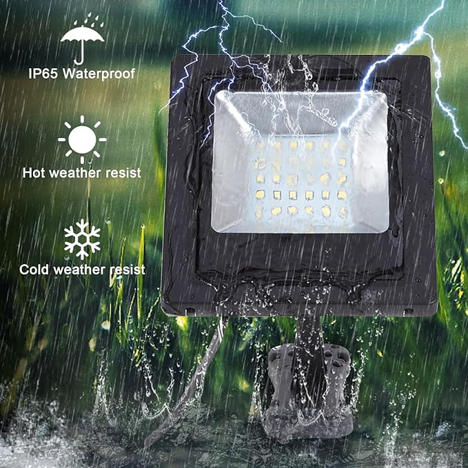 Solar Flood Lights Outdoor with 16FT Cable Dusk to Dawn 4400mAh LED Solar Spot Light Waterproof 3000K for Outside, Porch, Barn, Flag Pole, Warm White 2 Pack