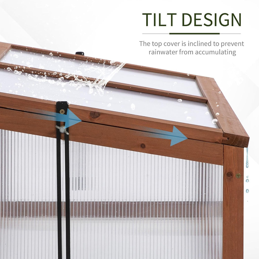 outsunny wooden framed polycarbonate cold frame greenhouse for, close-up detail