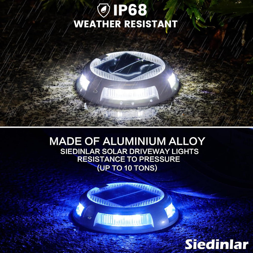 SIEDiNLAR Solar Driveway Lights Outdoor, 16 LEDs with 9 Modes RGB (12 Pack) | Solar-Powered, Waterproof Dock Marker and Deck Lights for Driveways, Steps, Walkways, Paths, Ground, Yards and Garden Safety