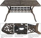 VINGLI 7-Piece Outdoor Dining Set, Cast Aluminum Patio Furniture Set for 6 with Umbrella Hole, Rectangular Outdoor Dining Table & 6 Stackable Chairs, All-Weather Garden/Poolside Dining Set Bronze