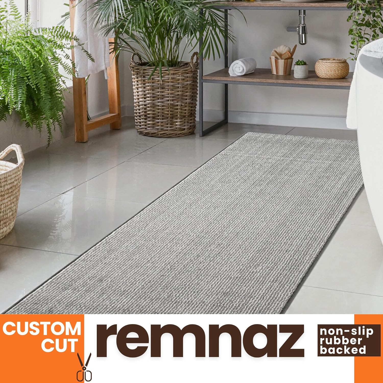20 ft Extra Long Grey Hallway Runner Rug – Non-Slip, Washable, Dog-Friendly Carpet with Durable Rubber Backing – Modern Subtle Striped – Custom Size