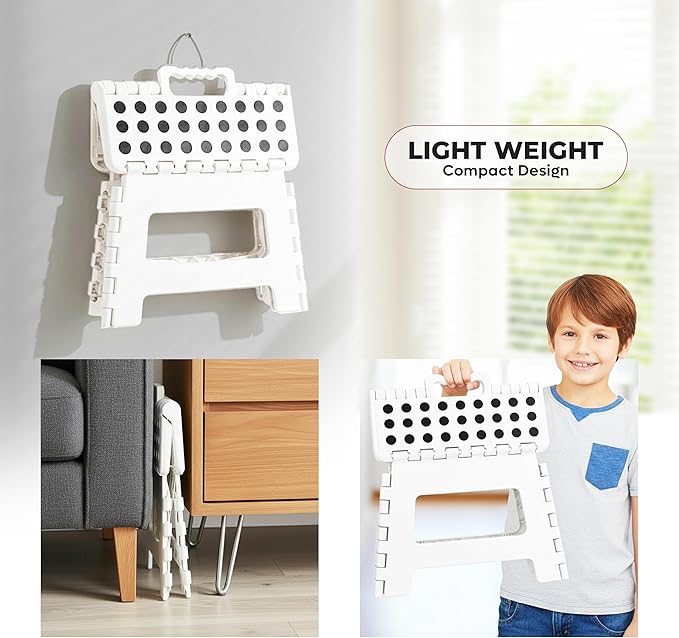 Utopia Home Folding Step Stool with Handle – 9 Inch Anti Slip Collapsible Stool – Holds Up to 300 lbs – Sturdy Plastic Step Stool Foldable for Kitchen, Bathroom and Home Use (2-Pack, White)