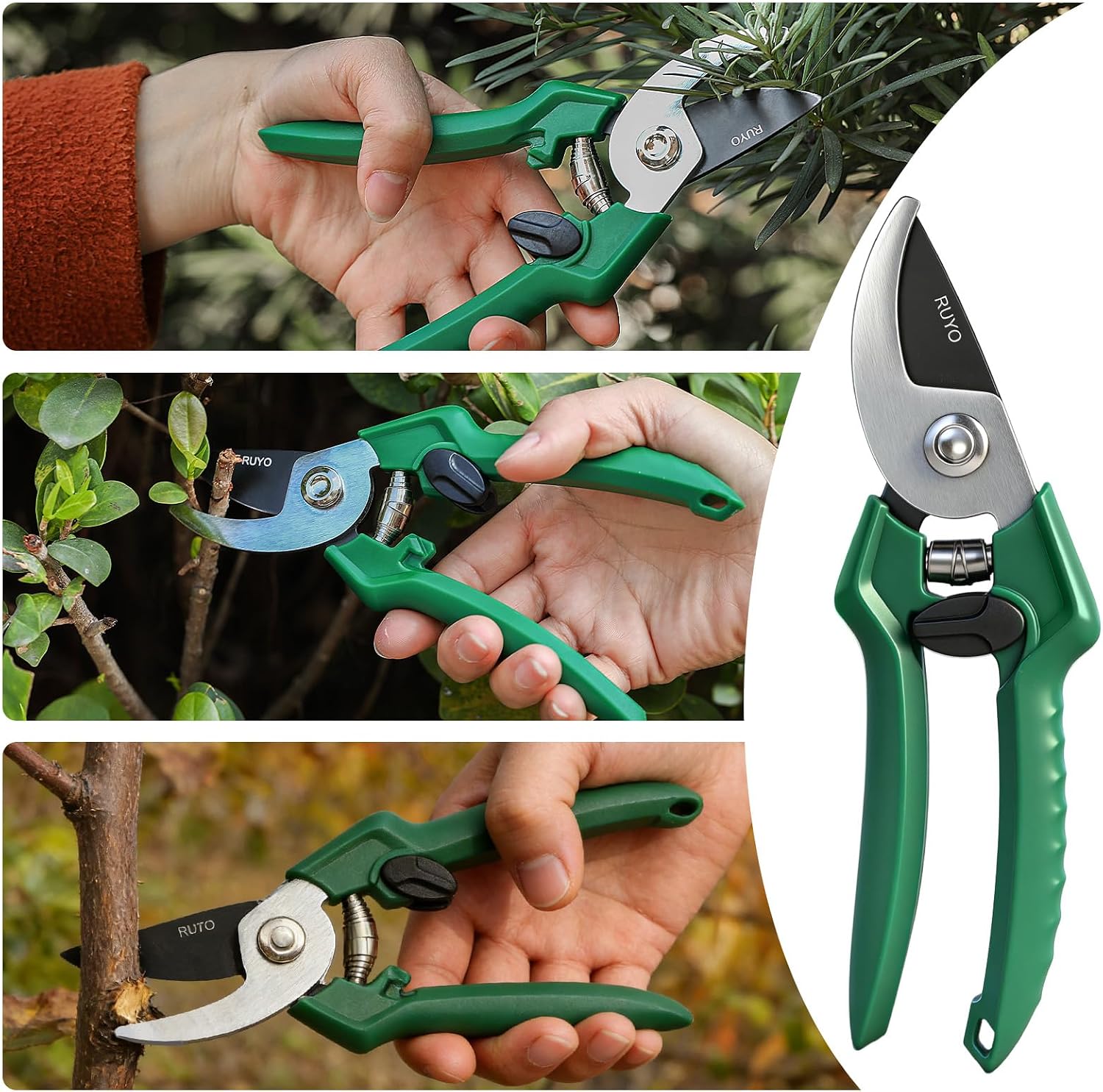 Bypass Pruning Shears, 3/8-Inch Cut Capacity Garden Clippers, Gardening Scissors with Sharp, Rust Resistant Steel Blade (Green, 3/8'')