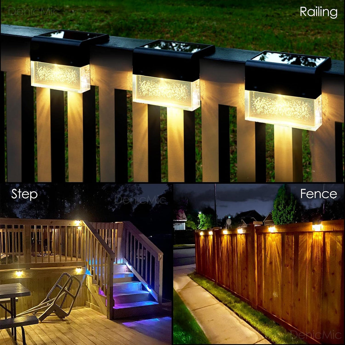 denicmic solar deck lights outdoor waterproof 6 pack, side view