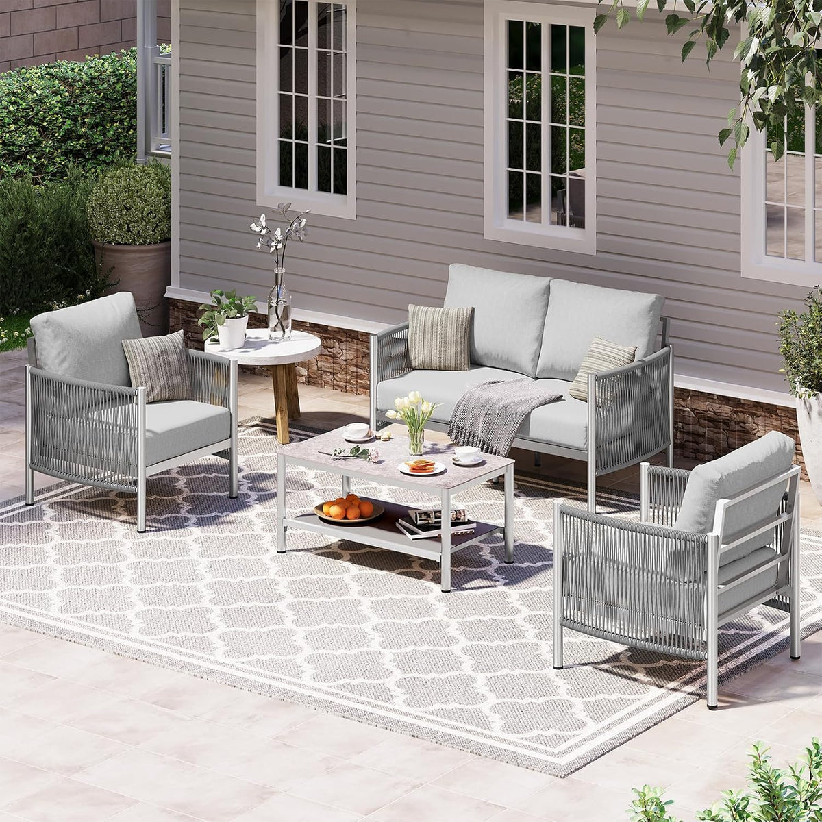 aluminum outdoor patio furniture set with dual-layer coffee, main product view