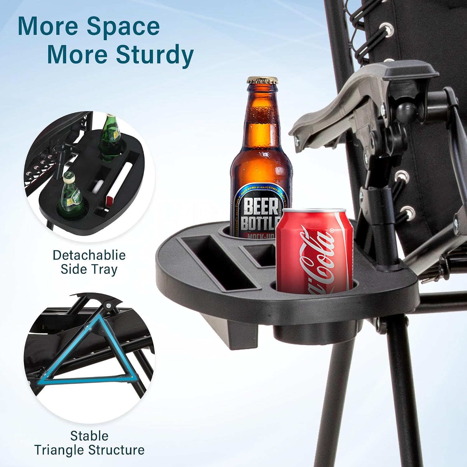 MFSTUDIO Padded Zero Gravity Chair, Cup Holder, Set of 2, 28in Seat, Grey | Outdoor Foldable Recliner, Removable Cup Holder, 28in Seat, Armrest Included, Holds Up to 400 LBS