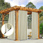 NICETOWN 2 Panels Outdoor Curtains Waterproof Pocket & Back Tab on Top & Bottom, Thermal Insulated Windproof Sun Blocking Outside Privacy Drapes for Patio with Fixed Rope, W52 x L95, Beige