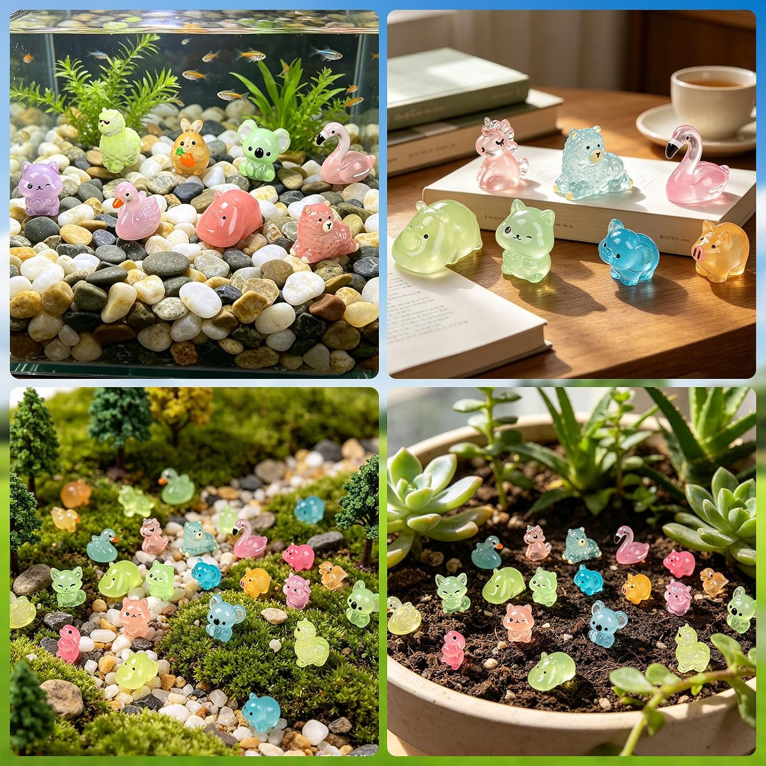 CCINEE 100pcs Luminous Mini Resin Animals, Tiny Glow in The Dark Figures to Hide Miniature Unicorns Ducks Figurines Fairy Garden, Micro Landscape, Aquarium, Party Favors & Craft Decor