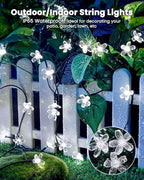Brightown 2 Pack Total 52FT 120 LED Solar String Lights Flower Outdoor Waterproof Fairy Lights for Garden Yard Fence Patio Christmas Tree Wedding Party Decor, Pure White