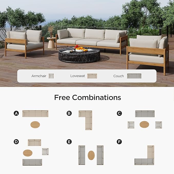 Acanva Modern Outdoor Patio Furniture Set, All-Weather Aluminium Conversation Sectional Sofa with Thick Cushions for Backyard, Garden, Porch, 4 Seats, Beige